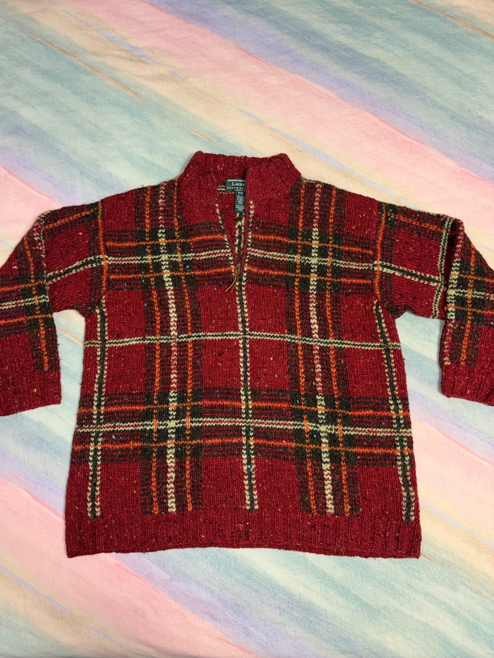 Vintage RALPH LAUREN Hand Knit Wool Tartan Plaid Sweater Women's Size Small P